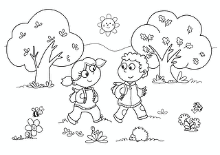 Autumn: Boy and Girl Walking in Nature