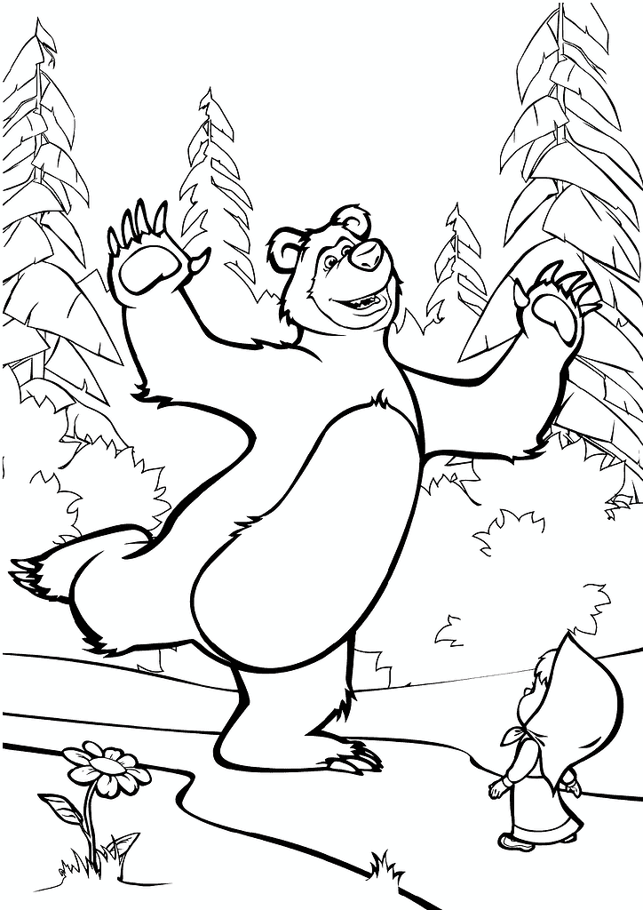 Masha and the Bear: Walk in the Woods Coloring Page