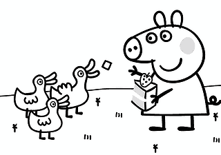 Peppa Pig Feeds Ducks
