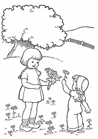 Spring: Girls Picking Flowers
