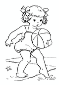 Summer: Girl with a Ball is Trying the Water