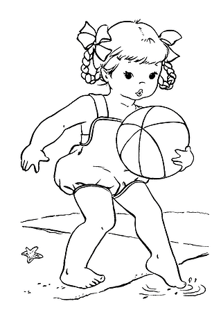 Summer: Girl with a Ball is Trying the Water