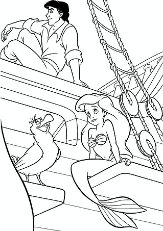Little Mermaid, Eric and Scuttle on the Ship