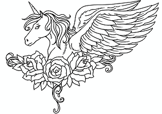 Winged Unicorn and Roses