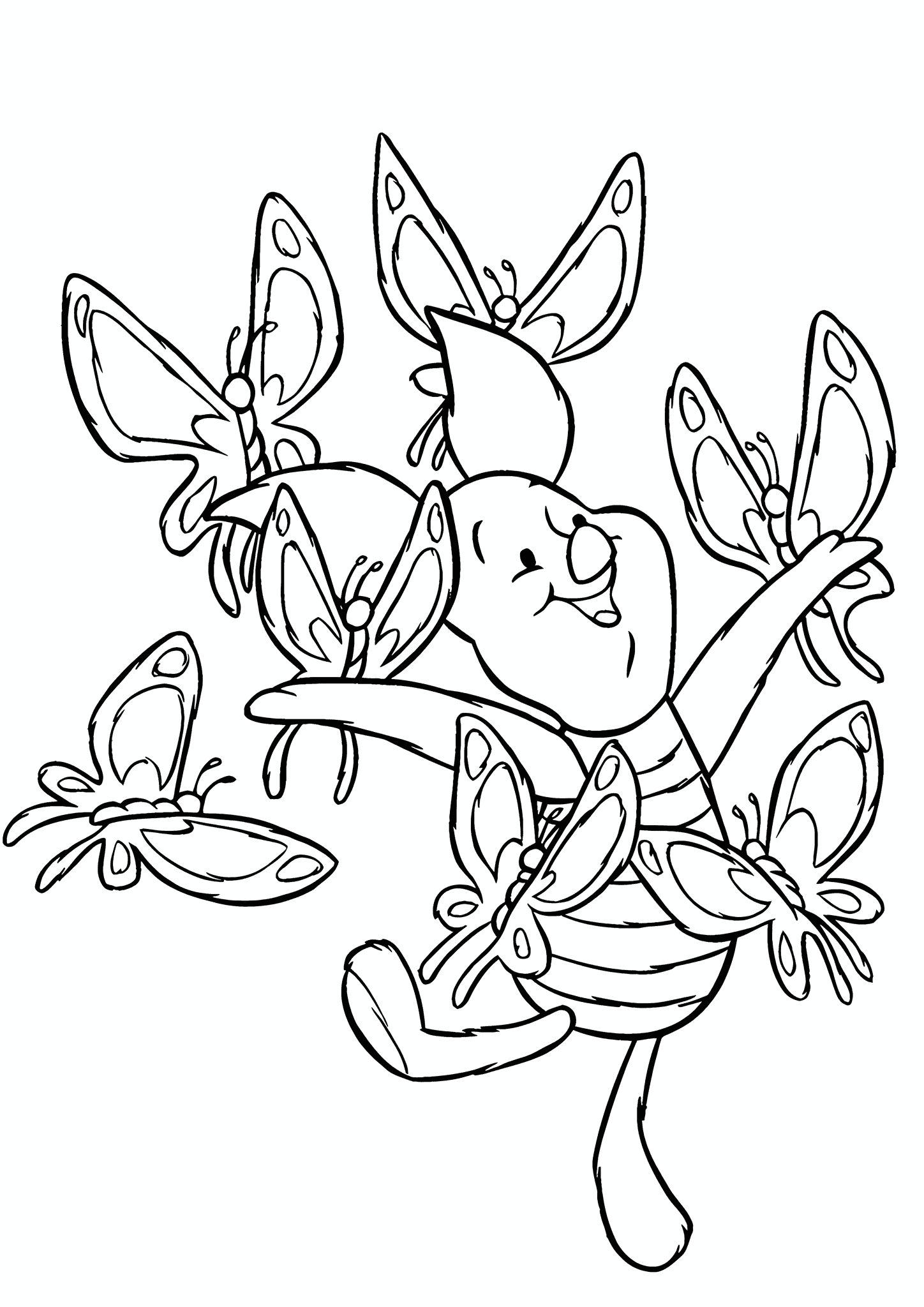 Winnie the Pooh: Piglet with Butterflies Coloring Page