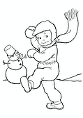 Winter: Playing Snowballs with a Snowman