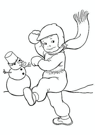 Winter: Playing Snowballs with a Snowman