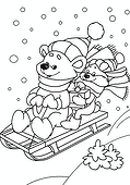 Winter: Bear and Fox on a Sled