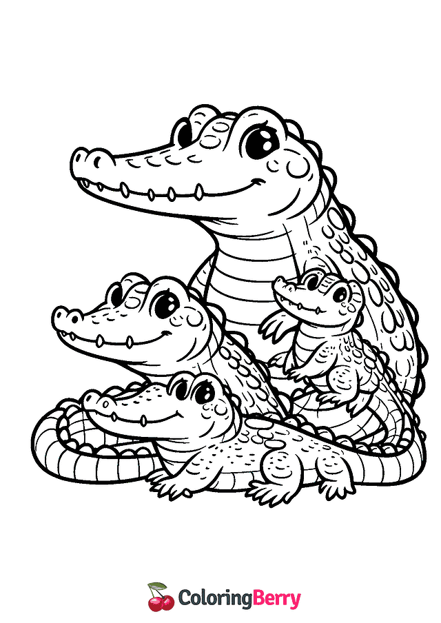 Alligator Family Coloring Page