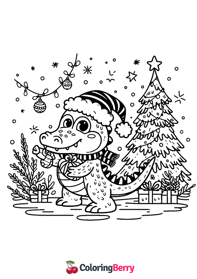 Christmas Alligator Coloring Page