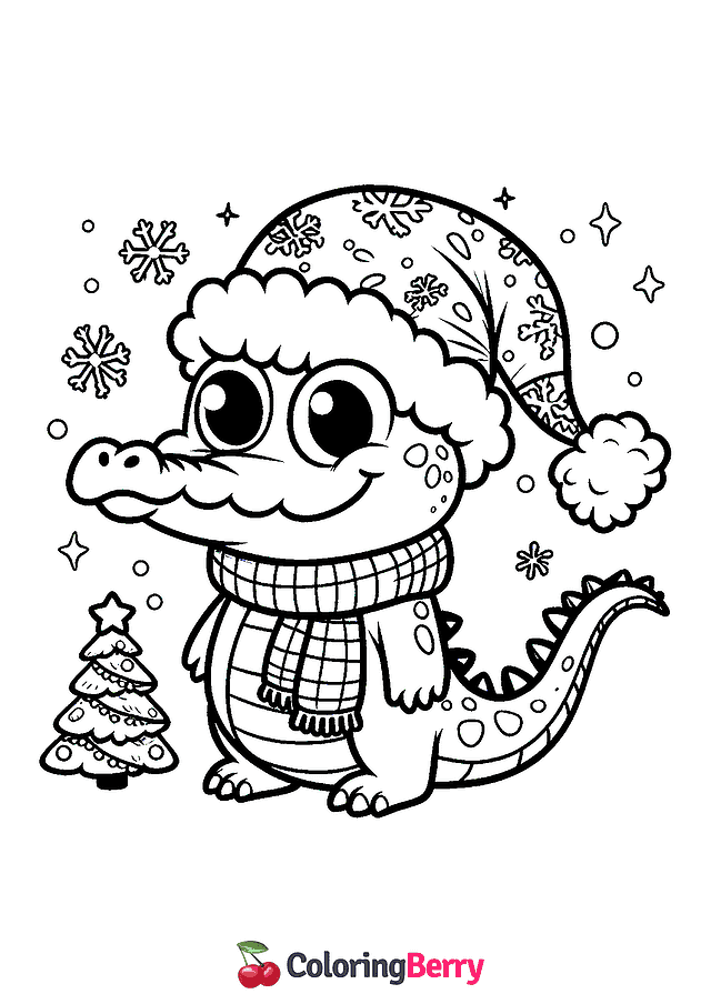 Christmas Crocodile Coloring Page