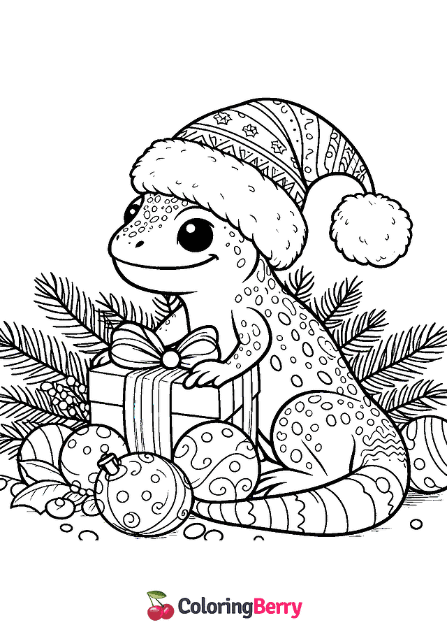 Christmas Lizard Coloring Page