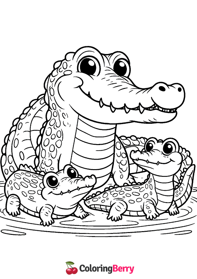 Crocodile Family Coloring Page