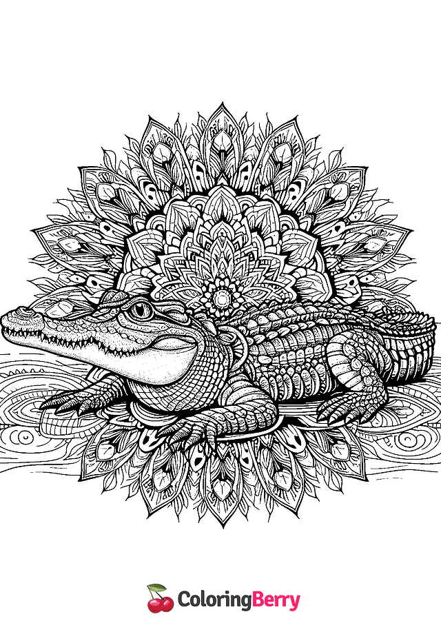 Crocodile Mandala Coloring Page