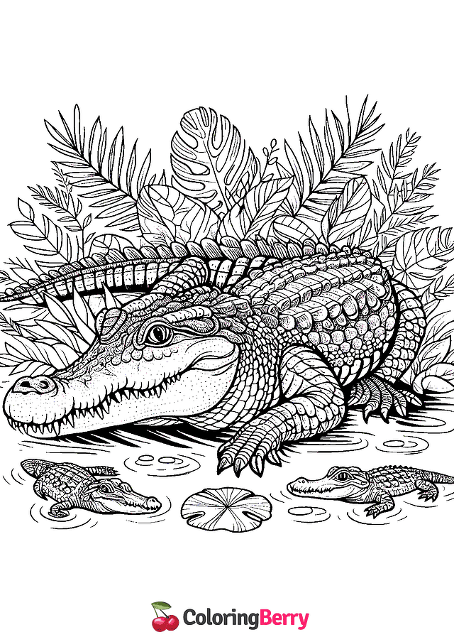 Detailed Crocodile Coloring Page