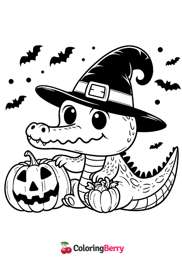 Halloween Crocodile Coloring Page