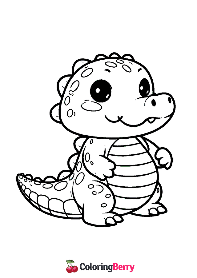 Kawaii Alligator Coloring Page