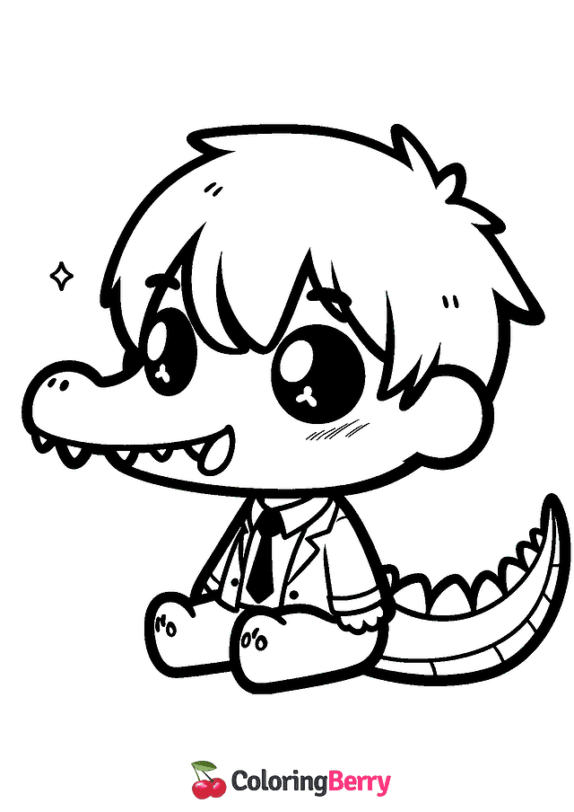 Kawaii Crocodile Coloring Page