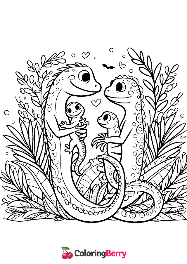 Lizard Family Coloring Page