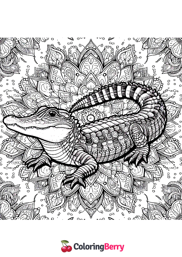 Mandala Alligator Coloring Page