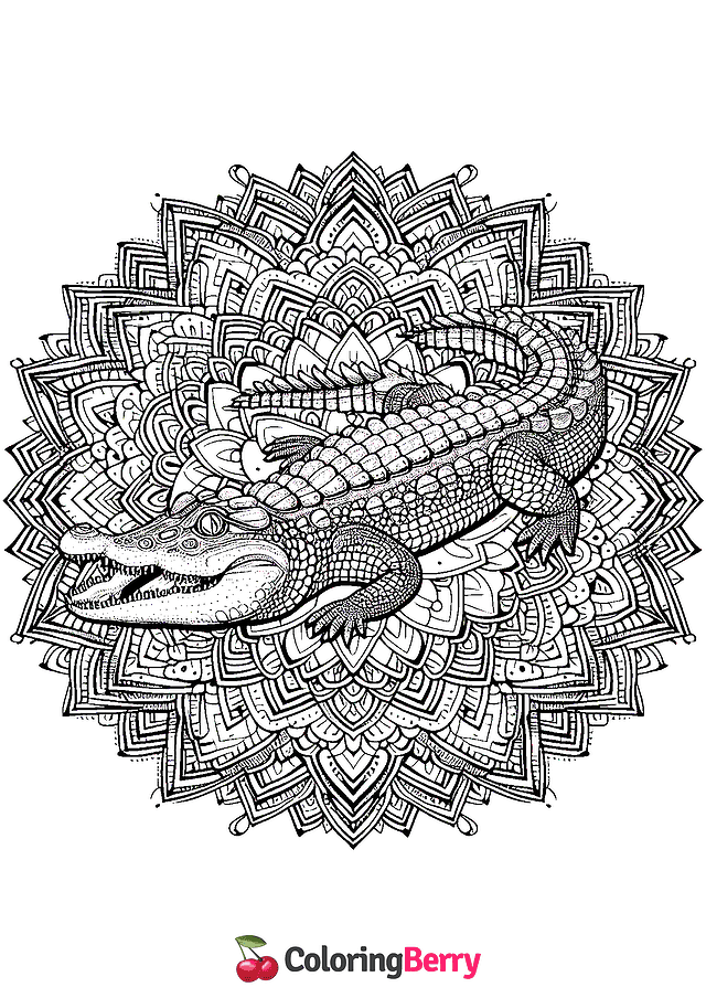 Mandala Crocodile Coloring Page