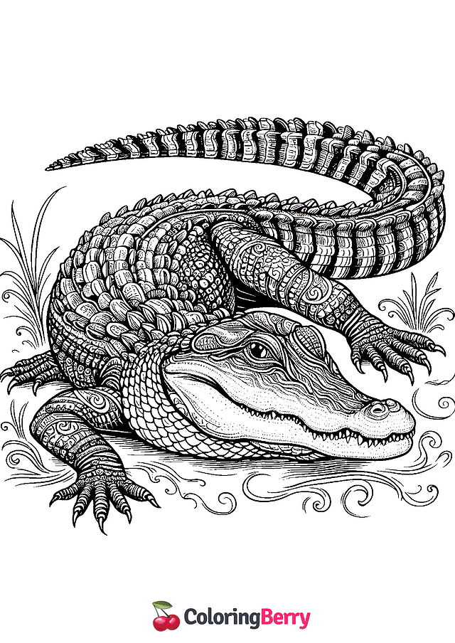 Realistic Alligator Coloring Page