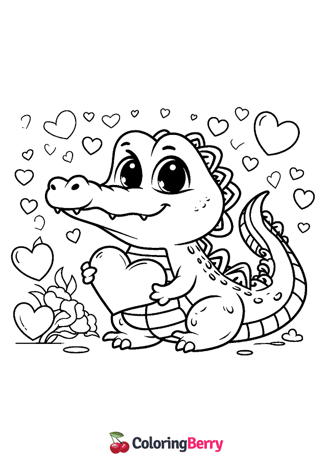 Valentine Alligator Coloring Page