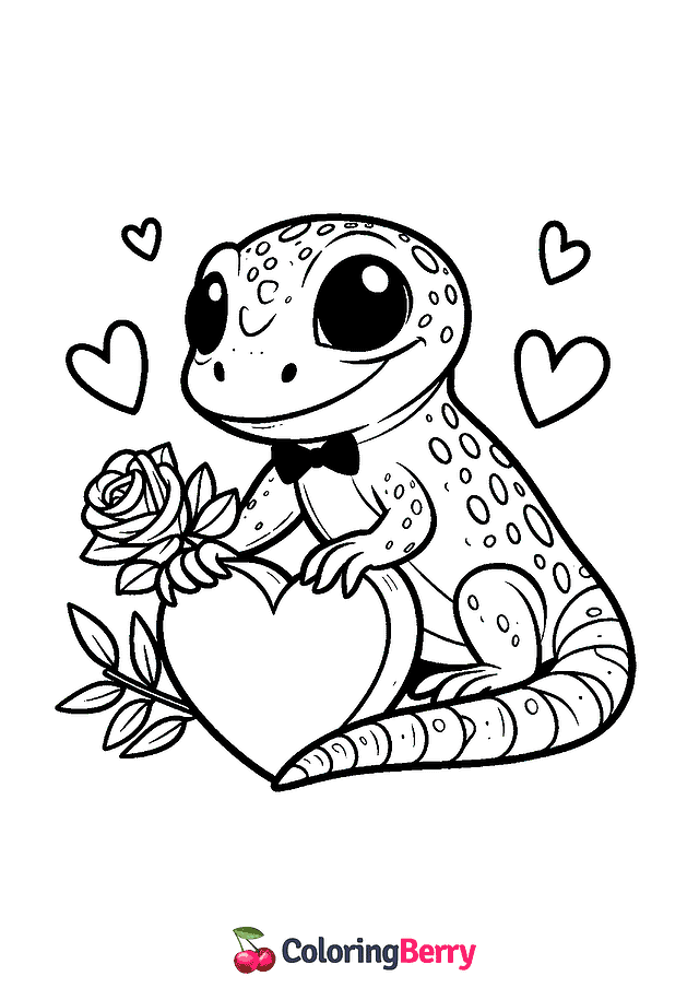 Valentine Lizard Coloring Page