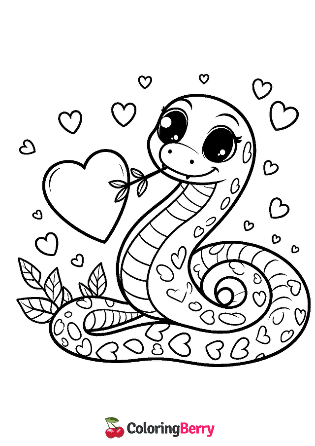 Valentine Snake Coloring Page