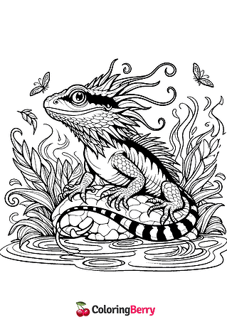 Water Dragon Lizard Coloring Page