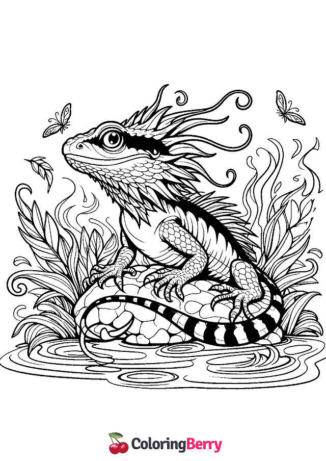 Water Dragon Lizard Coloring Page