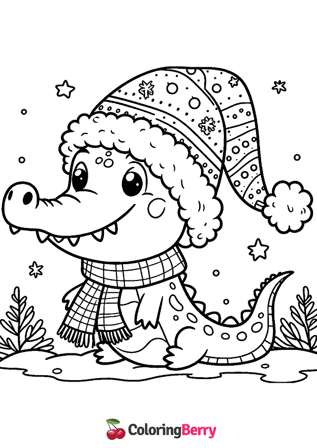 Winter Alligator Coloring Page