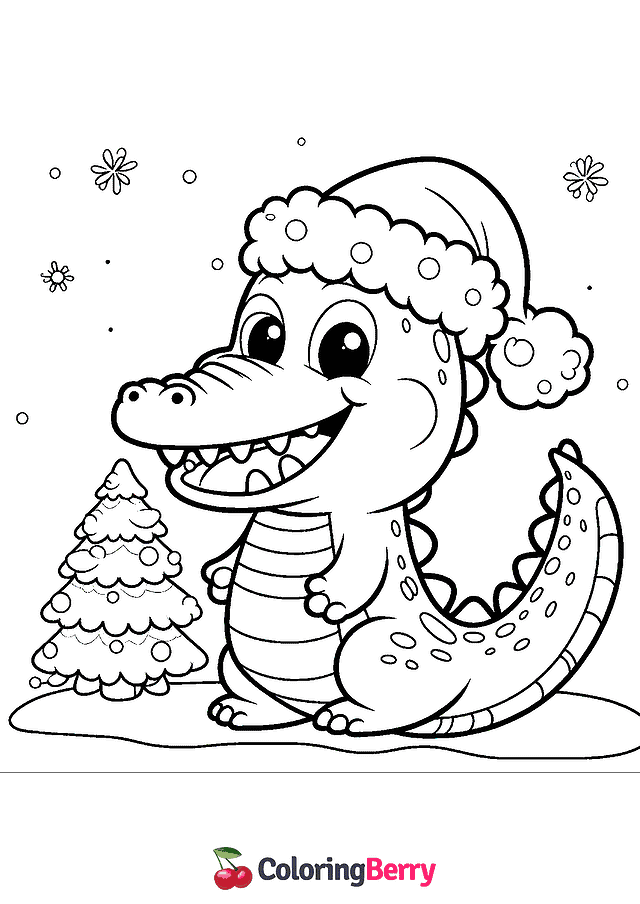 Winter Crocodile Coloring Page