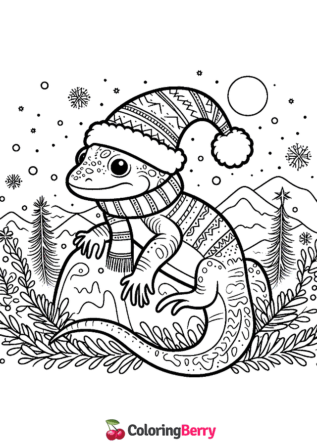 Winter Lizard Coloring Page