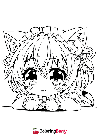 Anime Cat Coloring Page