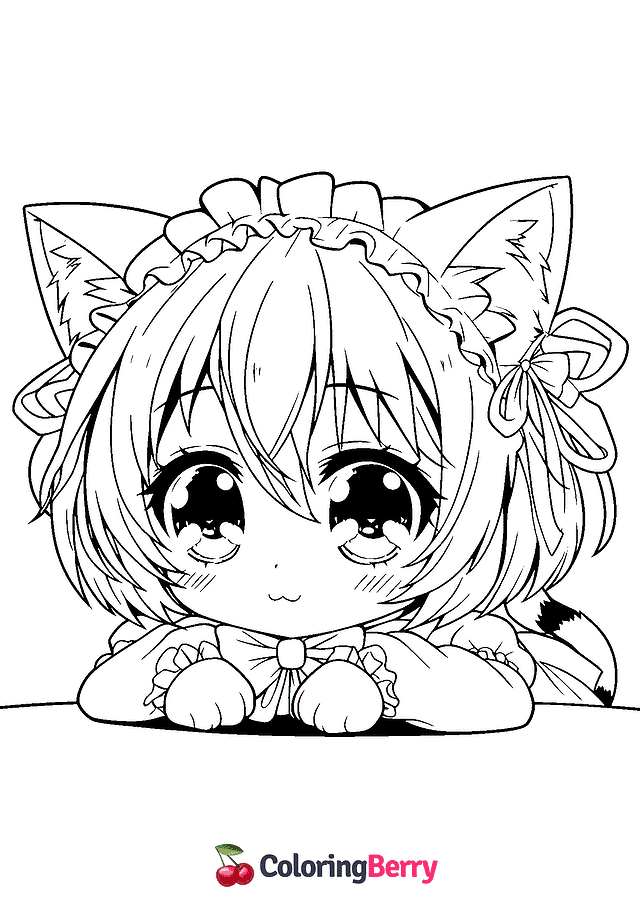 Anime Cat Coloring Page