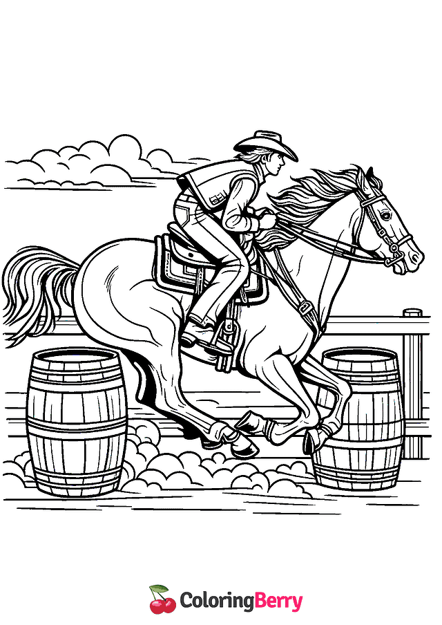 Barrel Racing Coloring Page