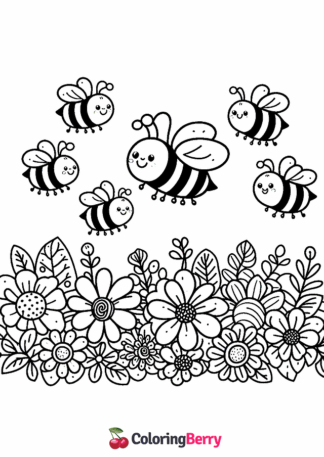 Bee Family Coloring Page