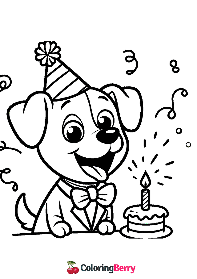 Birthday Dog Coloring Page