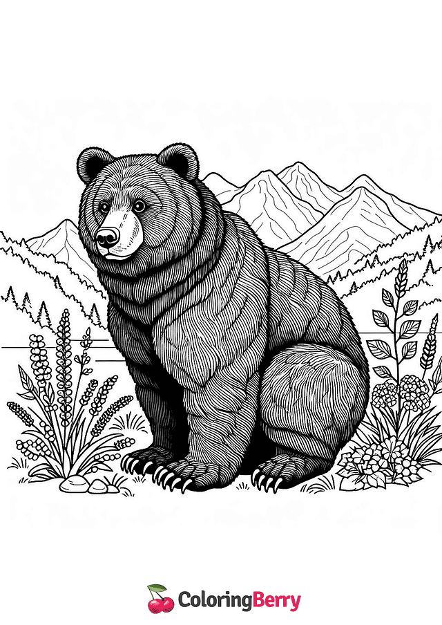 Black Bear Sitting Coloring Page