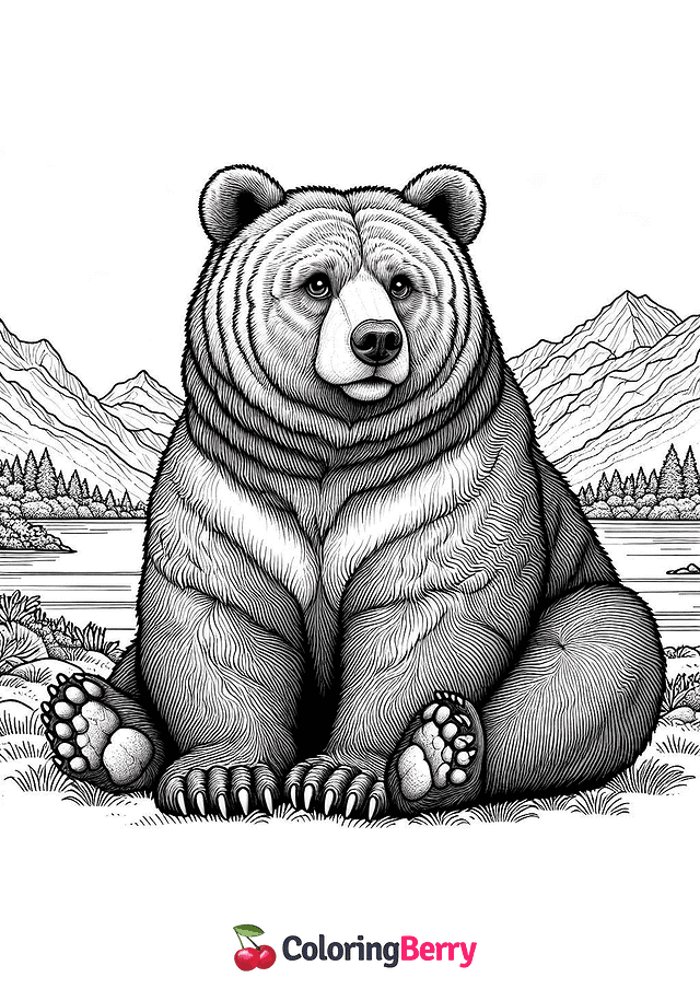 Brown Bear Sitting Coloring Page