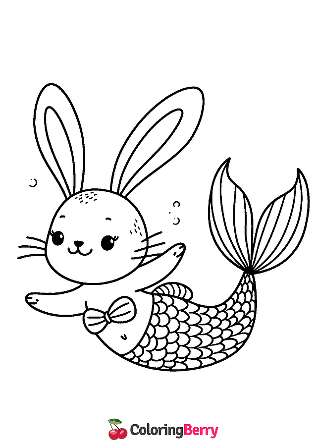 Bunny Mermaid Coloring Page