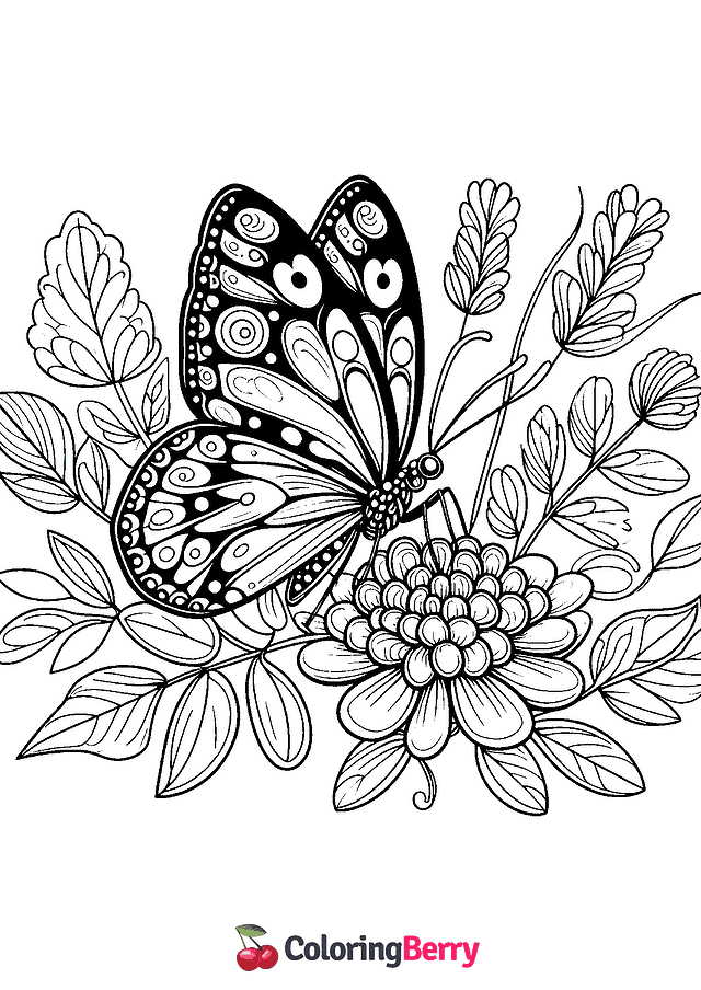 Butterflies and Flowers Coloring Page