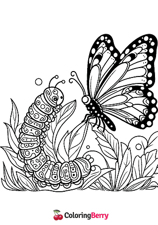 Butterfly and Caterpillar Coloring Page