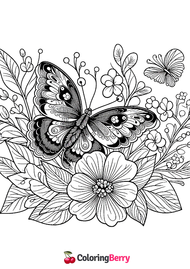 Butterfly and Flower Coloring Page