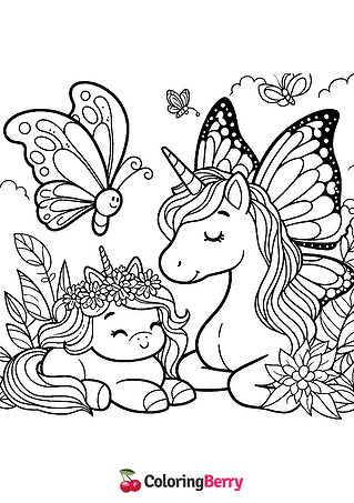 Butterfly and Unicorn Coloring Page