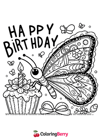 Butterfly Happy Birthday Coloring Page