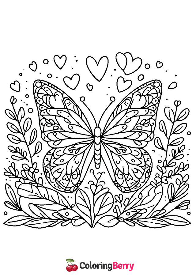 Butterfly Heart Coloring Page