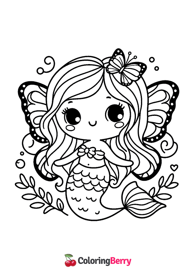 Butterfly Mermaid Coloring Page