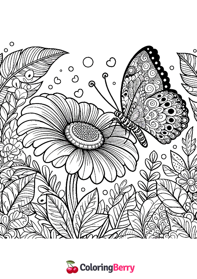 Butterfly on Flower Coloring Page